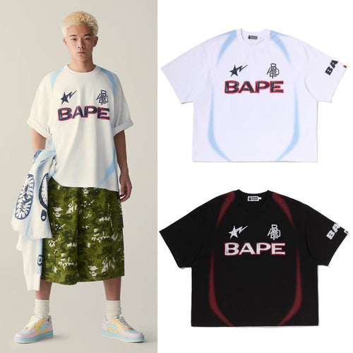 A BATHING APE HEVY WASH HAND DRAW FOOTBALL MULTI LOGO RELAXED FIT TEE