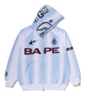 A BATHING APE HAND DRAW FOOTBALL SHARK RELAXED FIT FULL ZIP HOODIE