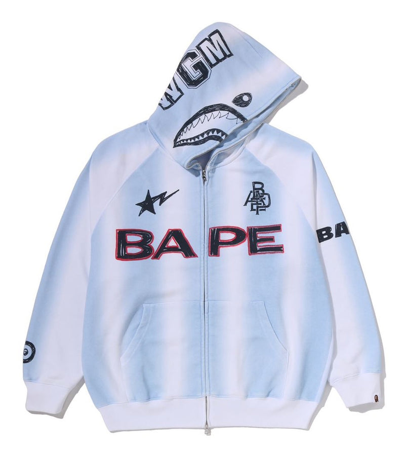 A BATHING APE HAND DRAW FOOTBALL SHARK RELAXED FIT FULL ZIP HOODIE