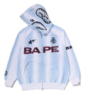 A BATHING APE HAND DRAW FOOTBALL SHARK RELAXED FIT FULL ZIP HOODIE