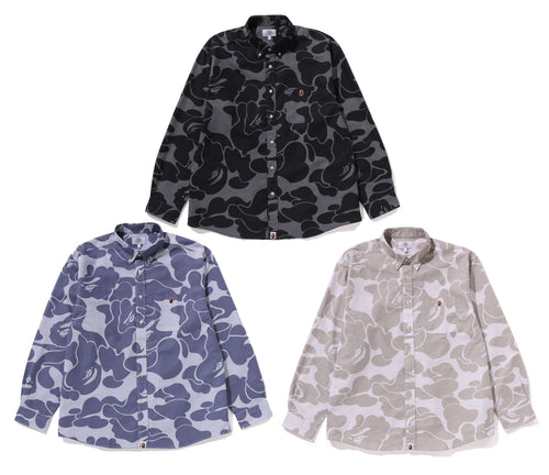 A BATHING APE STRIPE CAMO RELAXED FIT SHIRT