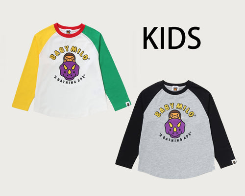A BATHING APE BAPE KIDS BABY MILO DINOSAUR RAGLAN LS TEE