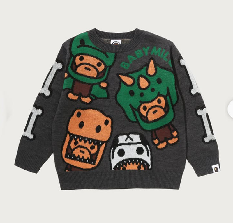 A BATHING APE BAPE KIDS BABY MILO DINOSAURS KNIT SWEATER