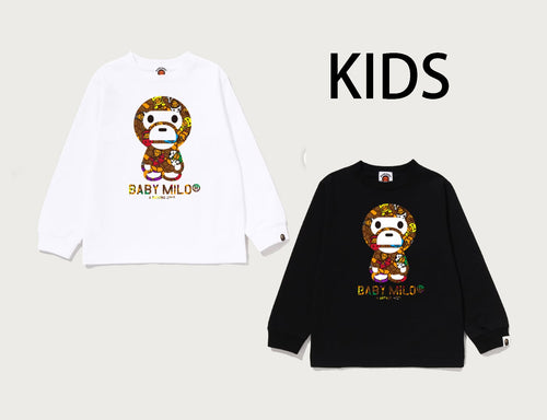 A BATHING APE BAPE KIDS MILO MULTI DINOSAUR PATTERN BABY MILO LS TEE