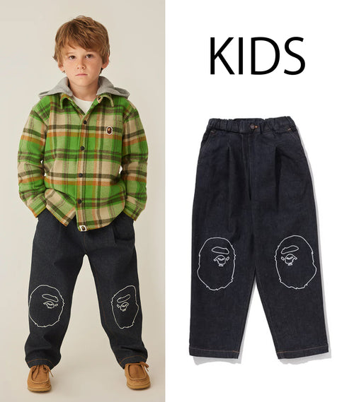 A BATHING APE BAPE KIDS APE HEAD 10OZ STRETCH DENIM PANTS
