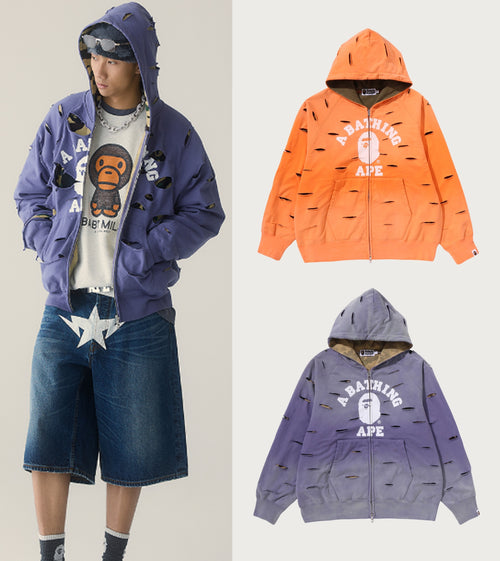 A BATHING APE DESTROY LAYERED RELAXED FIT ZIP HOODIE