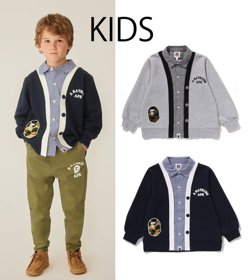 A BATHING APE BAPE KIDS 1ST CAMO APE HEAD SHIRT LAYERED CARDIGAN