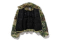 A BATHING APE Ladies' ABC CAMO ONE POINT METALLIC LONG FUR JACQUARD DOWN JACKET