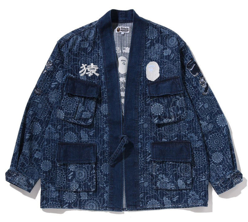 A BATHING APE JAPANESE INDIGO ART CAMO JUNGLE FATIQUE KIMONO