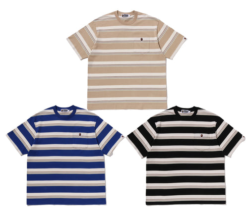 A BATHING APE STRIPE ONE POINT RELAXED FIT POCKET TEE