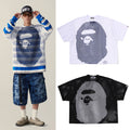 A BATHING APE WATER PRINT APE HEAD MESH RELAXED FIT TEE