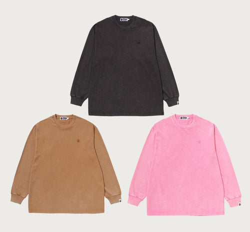 A BATHING APE GARMENT DYED ONE POINT RELAXED FIT LS TEE