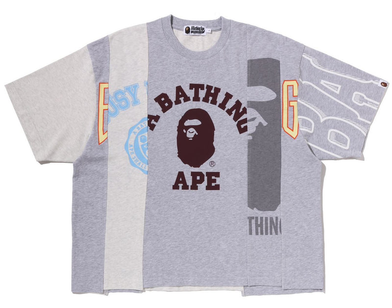 A BATHING APE UPCYCLED MULTI LOGO CROPPED FIT TEE