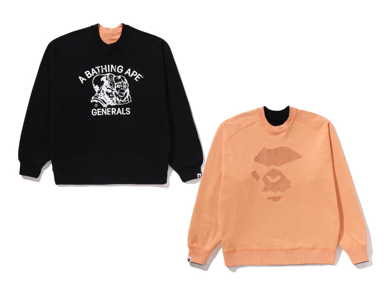 A BATHING APE BAPE LOGO REVERSIBLE LOOSE FIT CREWNECK SWEAT SHIRT