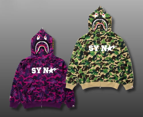 A BATHING APE BAPE x SPOTIFY BY CENTRAL CEE CAMO SHARK FULL ZIP HOODIE