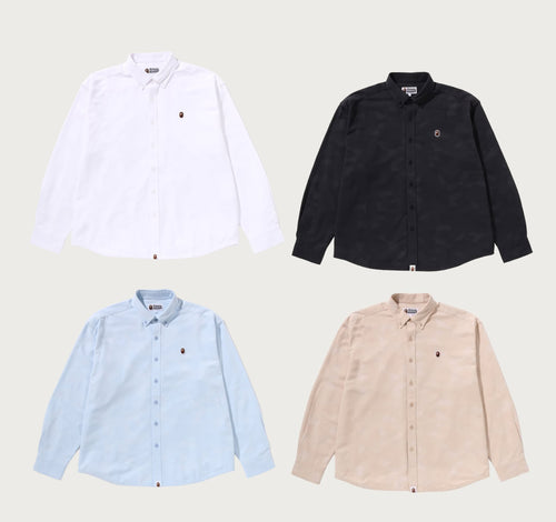 A BATHING APE ONE POINT SOLID CAMO JACQUARD OXFORD LS SHIRT