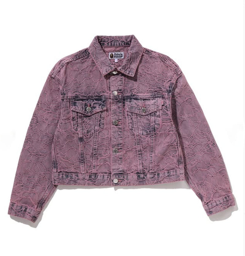 A BATHING APE Ladies' LINE CAMO CROPPED DENIM JACKET - happyjagabee store