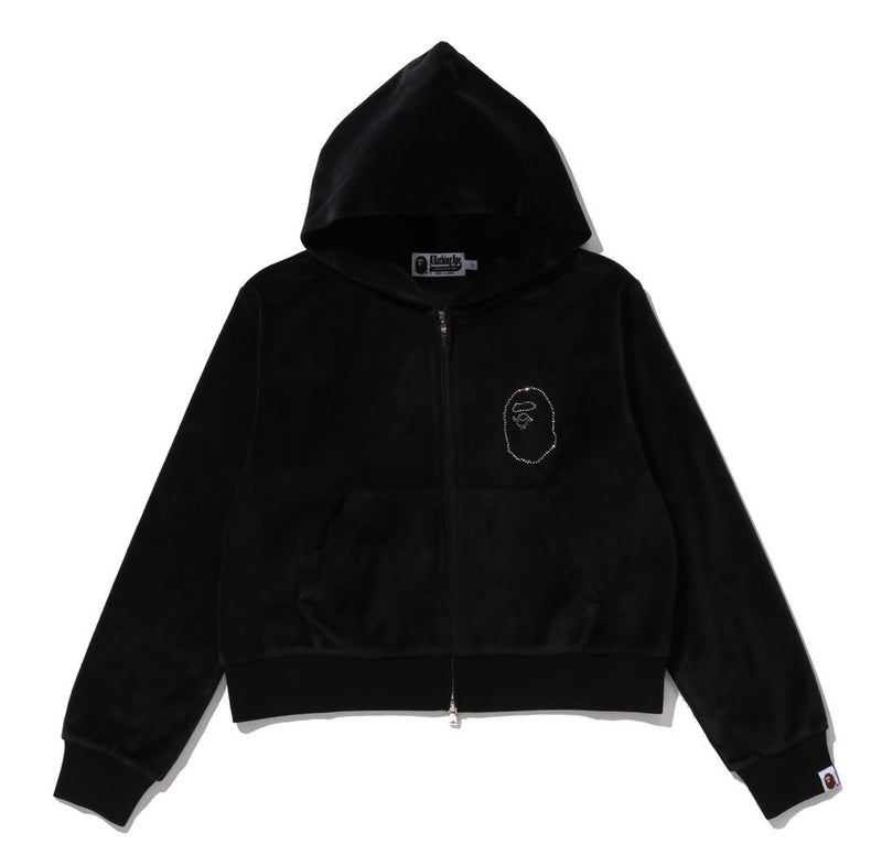 A BATHING APE Ladies' CRYSTAL STONE APE HEAD VELOUR ZIP HOODIE