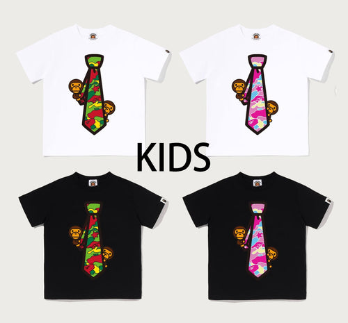 A BATHING APE BAPE KIDS STA CAMO MILO NECK TIE TEE