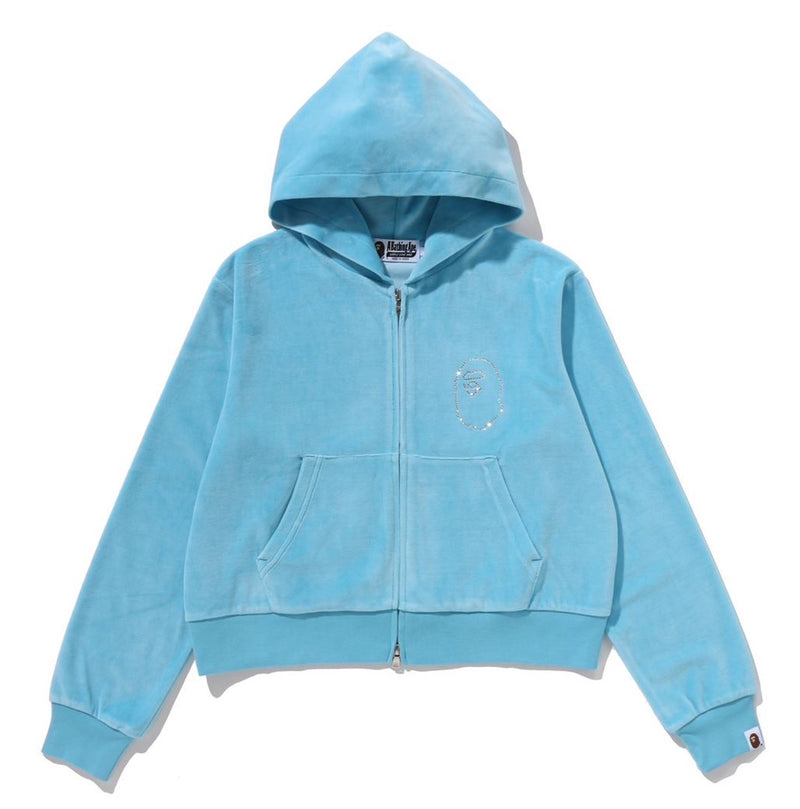 A BATHING APE Ladies' CRYSTAL STONE APE HEAD VELOUR ZIP HOODIE