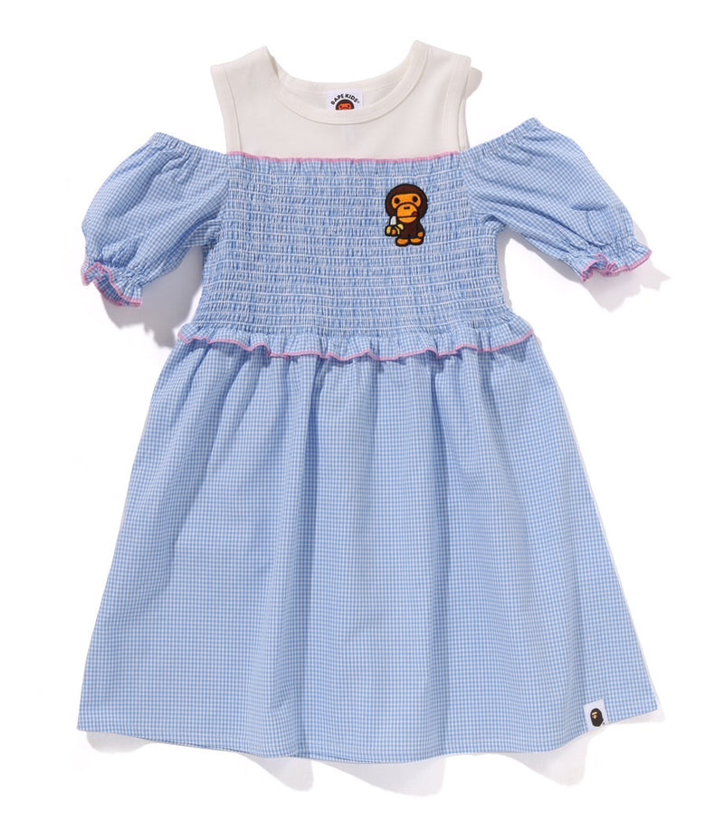 A BATHING APE BAPE KIDS GINGHAM CHECK SHIRRING DRESS