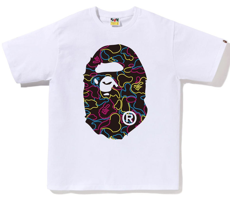 A BATHING APE NEON CAMO BIG APE HEAD TEE