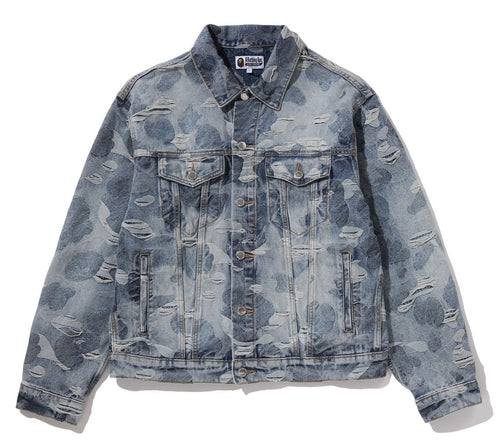 A BATHING APE SOLID CAMO JACQUARD DENIM TRUCKER JACKET