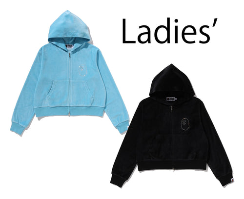 A BATHING APE Ladies' CRYSTAL STONE APE HEAD VELOUR ZIP HOODIE