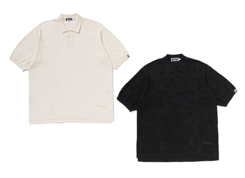 A BATHING APE SOLID CAMO JACQUARD RELAXED FIT POLO SHIRT