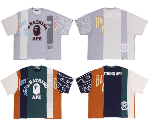 A BATHING APE UPCYCLED MULTI LOGO CROPPED FIT TEE