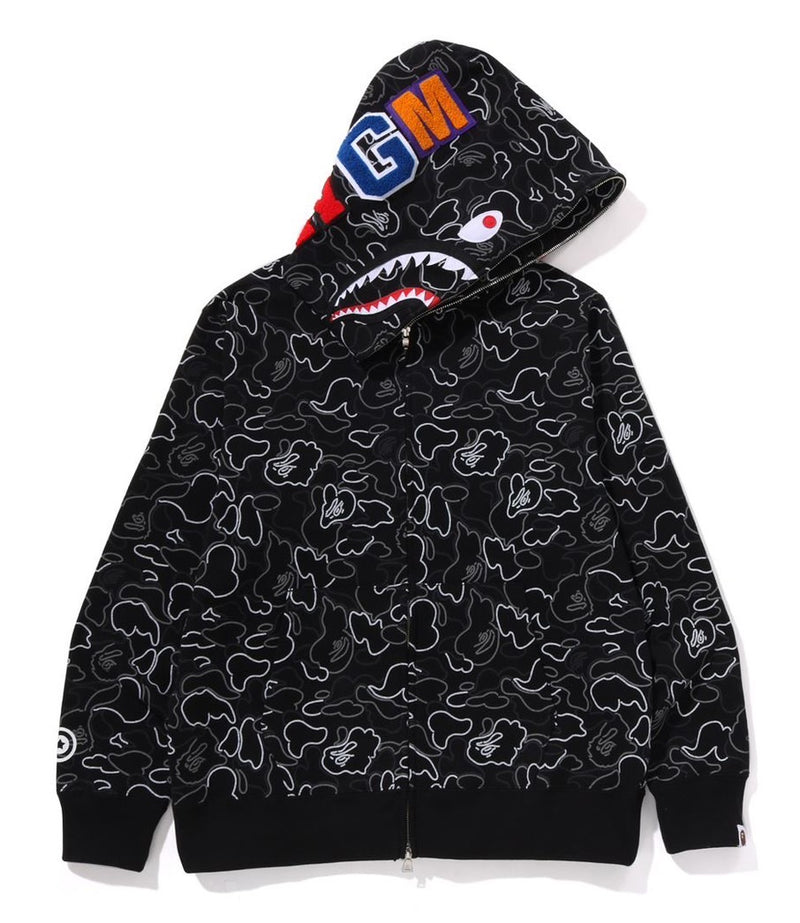 A BATHING APE NEON CAMO SHARK FULL ZIP HOODIE