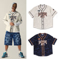 A BATHING APE SOLID CAMO MULTI LOGO BASEBALL SS SHIRT