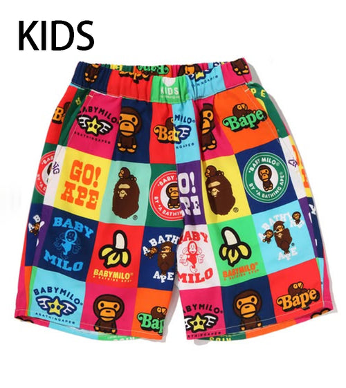 A BATHING APE BAPE KIDS BABY MILO PATCHWORK SHORTS