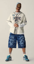 A BATHING APE 1ST CAMO DOUBLE KNEE 13 OZ RELAXED FIT DENIM SHORTS
