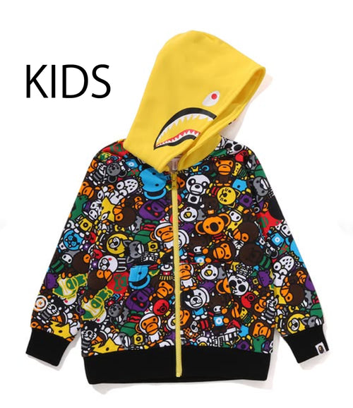 A BATHING APE BAPE KIDS MILO ALL SAFARI SHARK ZIP HOODIE