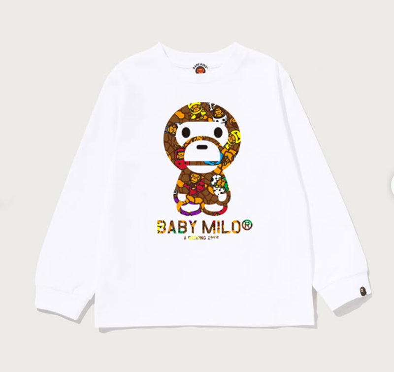 A BATHING APE BAPE KIDS MILO MULTI DINOSAUR PATTERN BABY MILO LS TEE