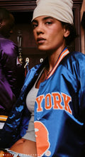 A BATHING APE BAPE x M&N NBA NEW YORK KNICKS SATIN JACKET