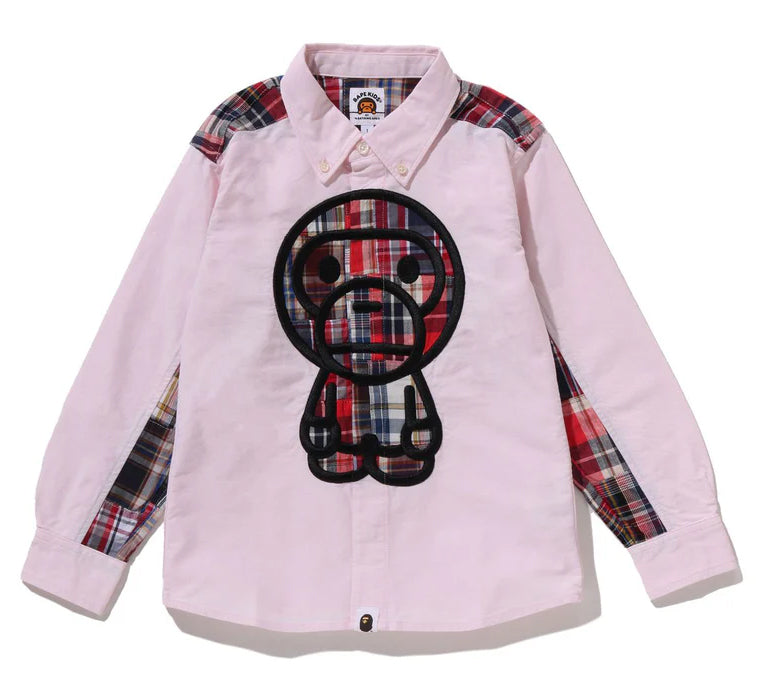 A BATHING APE BAPE KIDS BABY MILO PATCH OXFORD BD SHIRT