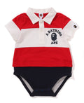 A BATHING APE BAPE KIDS PANEL STRIPE POLO SHIRT LAYERED BODYSUIT