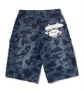 A BATHING APE 1ST CAMO DOUBLE KNEE 13 OZ RELAXED FIT DENIM SHORTS