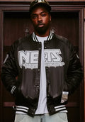 A BATHING APE BAPE x M&N NBA NEW JERSEY NETS SATIN JACKET