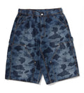 A BATHING APE 1ST CAMO DOUBLE KNEE 13 OZ RELAXED FIT DENIM SHORTS