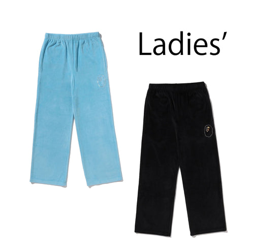 A BATHING APE Ladies' CRYSTAL STONE APE HEAD VELOUR WIDE PANTS