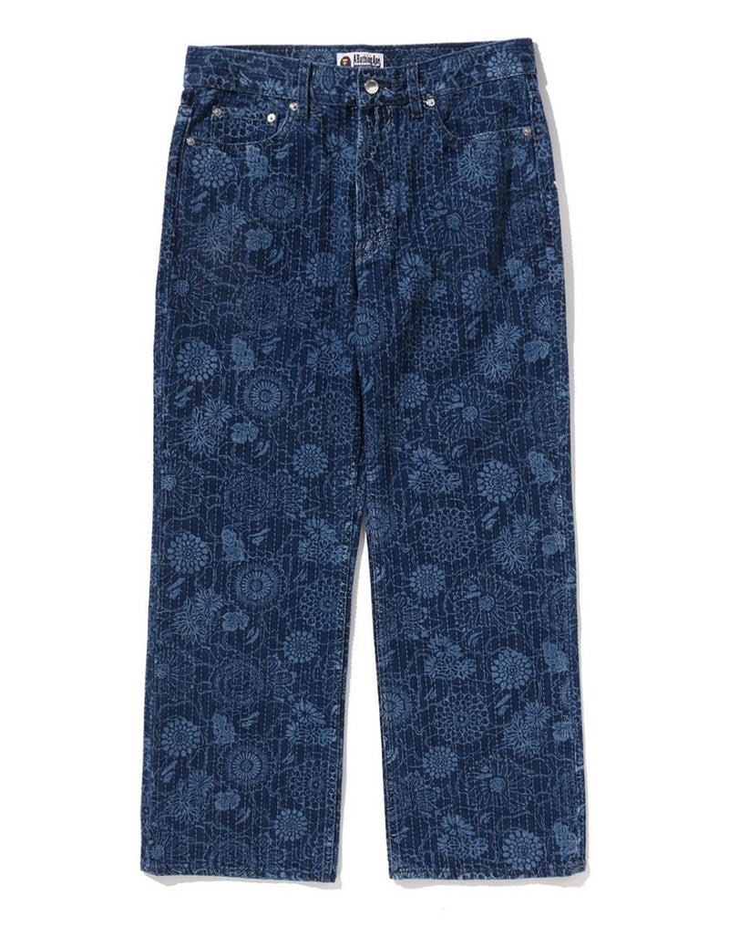 A BATHING APE JAPANESE INDIGO ART CAMO RELAXED FIT DENIM PANTS