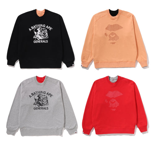 A BATHING APE BAPE LOGO REVERSIBLE LOOSE FIT CREWNECK SWEAT SHIRT