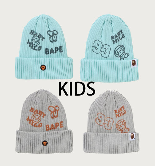 A BATHING APE BAPE KIDS BABY MILO MULTI PRINT KNIT CAP