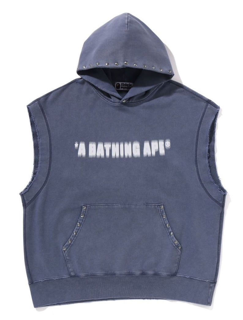 A BATHING APE STUDDED GARMENT DYE LOGO SLEEVELESS PULLOVER HOODIE