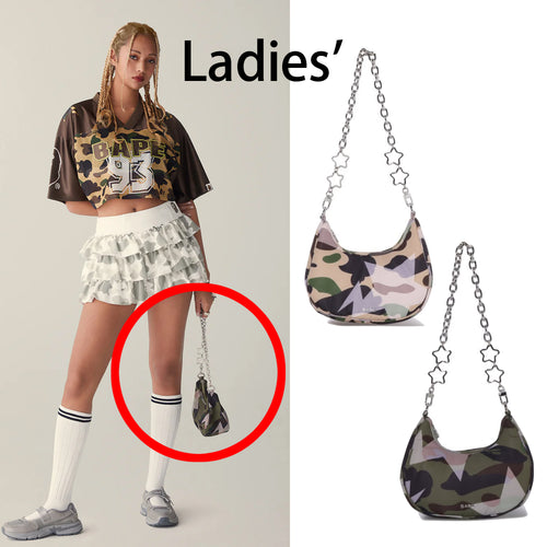A BATHING APE Ladies' STA OVER PRINT 1ST CAMO QUILTING MOON SHAPE BAG