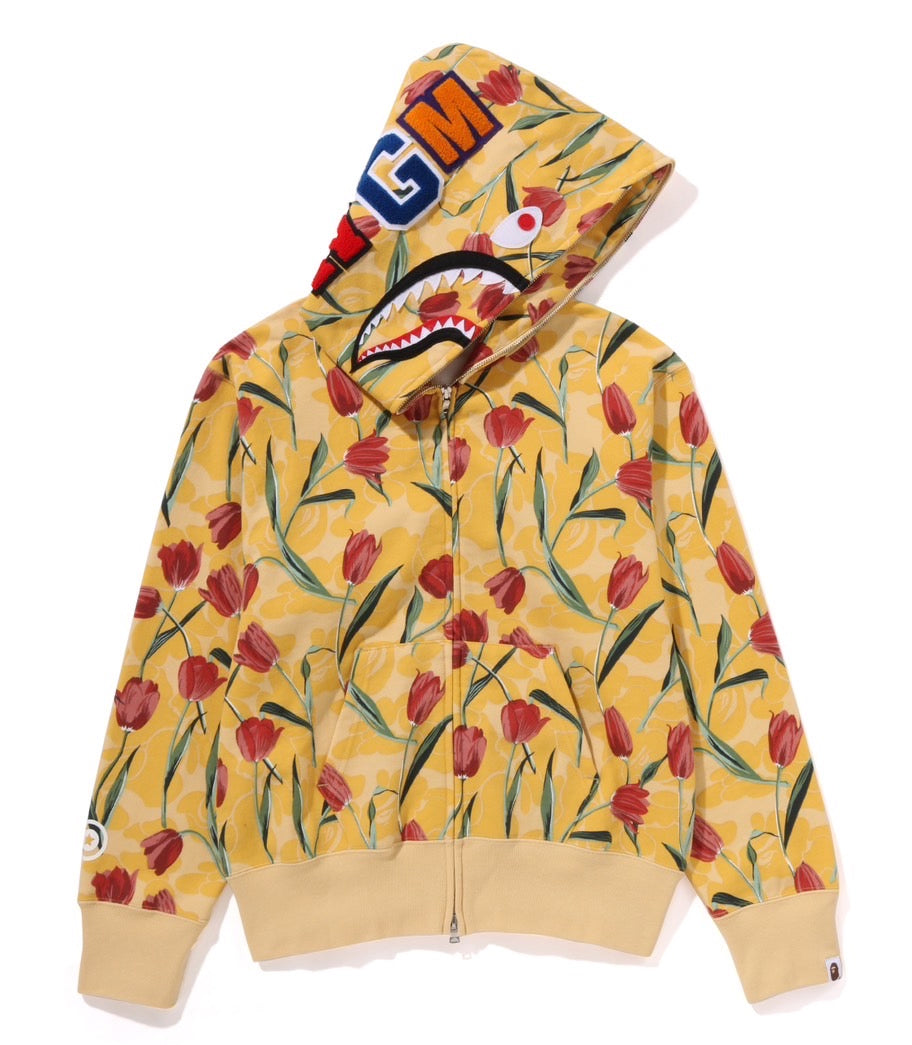 A BATHING APE LAdies TULIP CAMO SHARK FULL ZIP HOODIE happyjagabee store