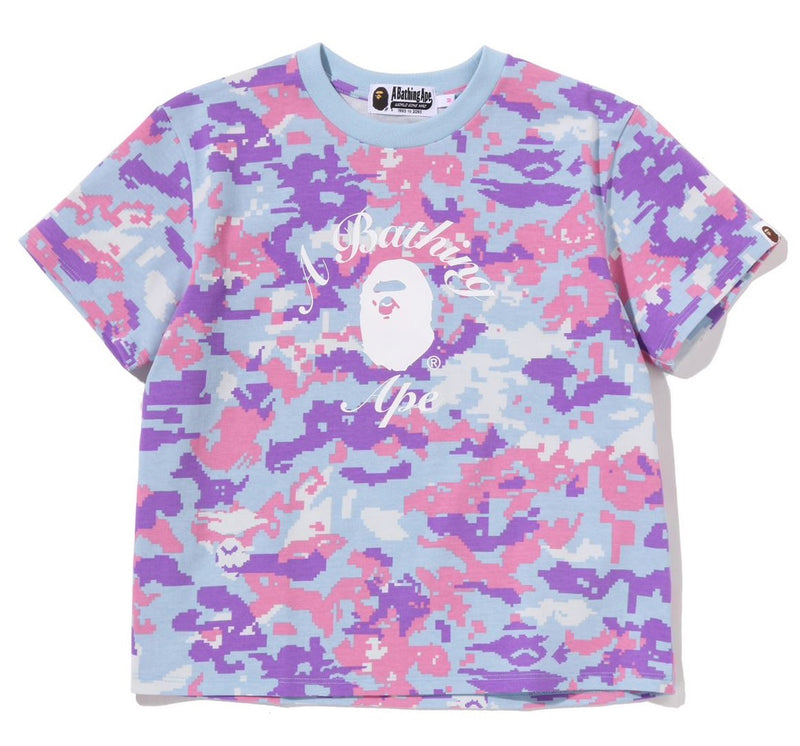 A BATHING APE Ladies' MULTI PIXEL CAMO COLLEGE MINI TEE